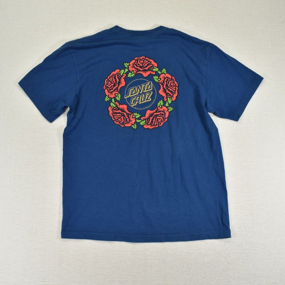 Santa Cruz Skateboards T-Shirt Size M Blue Rose Logo Graphic Short Sleeve Tee